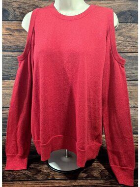 Michael Kors Pullover Sweater Cold Shoulder Romantic Red Metallic Women's L NWT